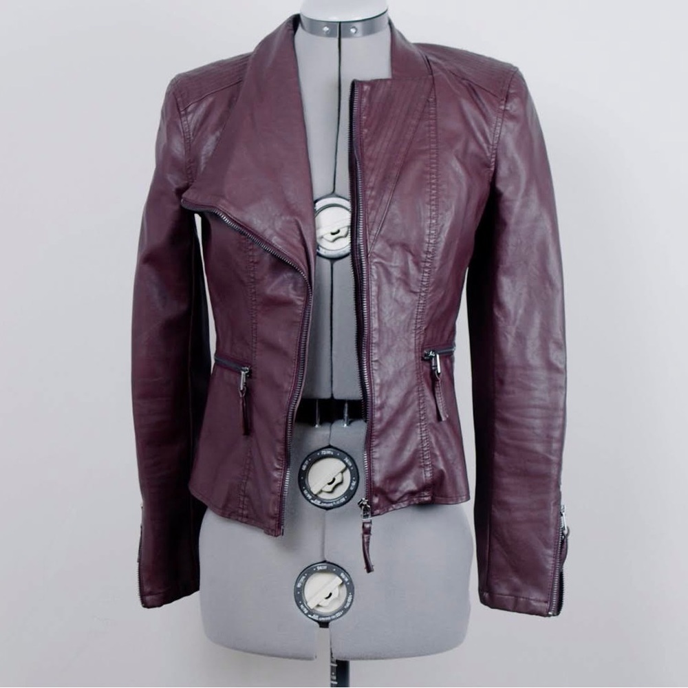 Blank NYC Oxblood Fitted Faux Leather Jacket Sz XS